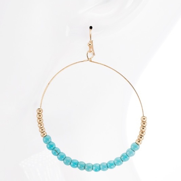 Turquoise Natural Stone Circle Earrings - Picture 2 of 2